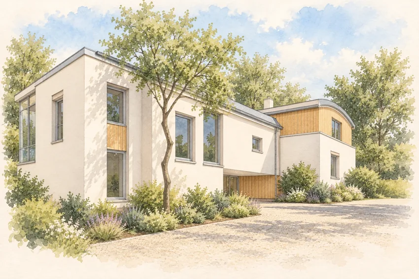 Watercolour project illustration: A home with a different outlook.
