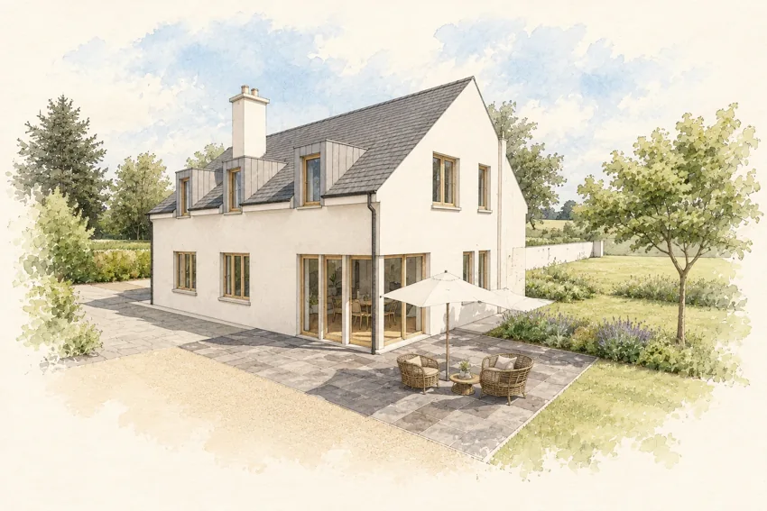 Watercolour project illustration: A considered rural extension.